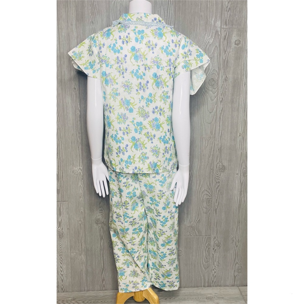 Vintage floral lace collar pajama sleepwear shirt and pants size 38 cotton 1960 - Picture 7 of 10